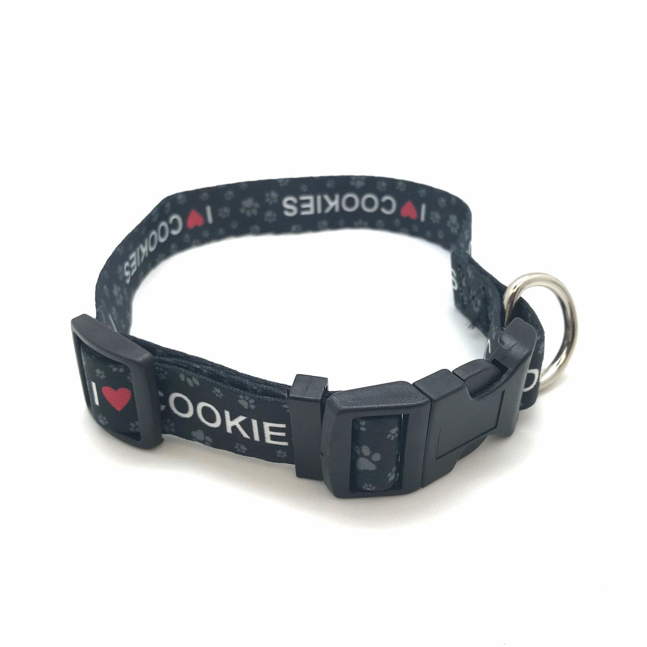 I ( red Heart) Cookies Dog Collar with paw prints 1" wide webbing