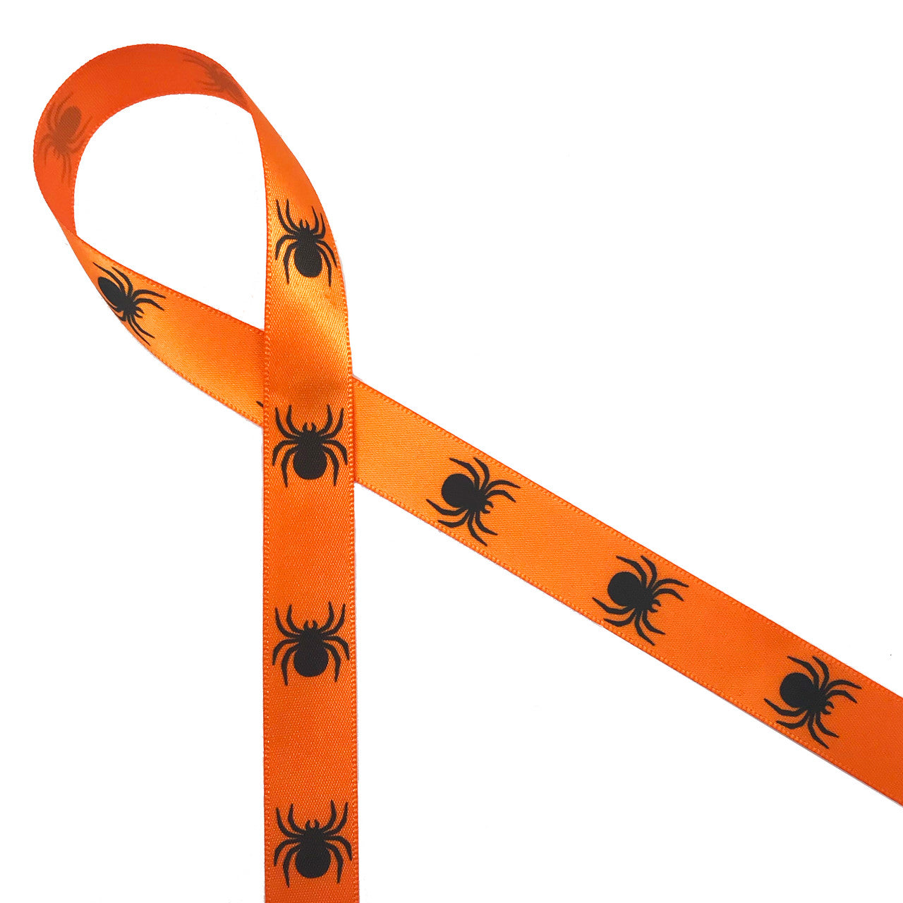 Spiders Ribbon printed on 5/8" tangerine single face satin