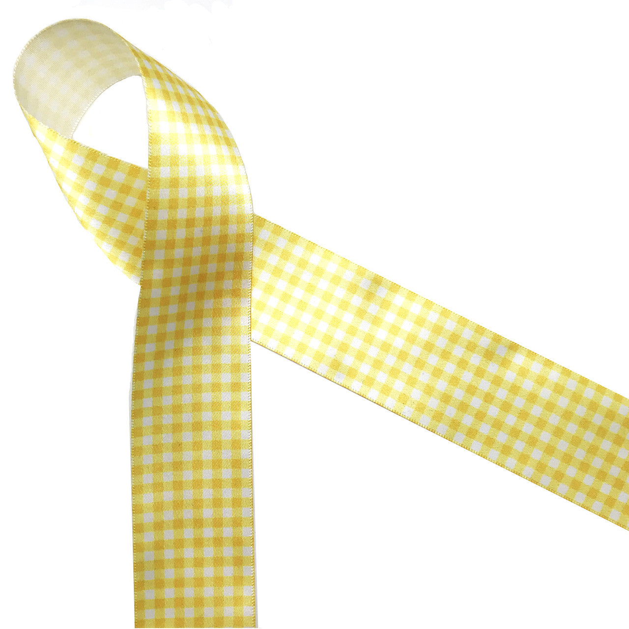 Yellow Gingham check ribbon on 1.5" white single face satin